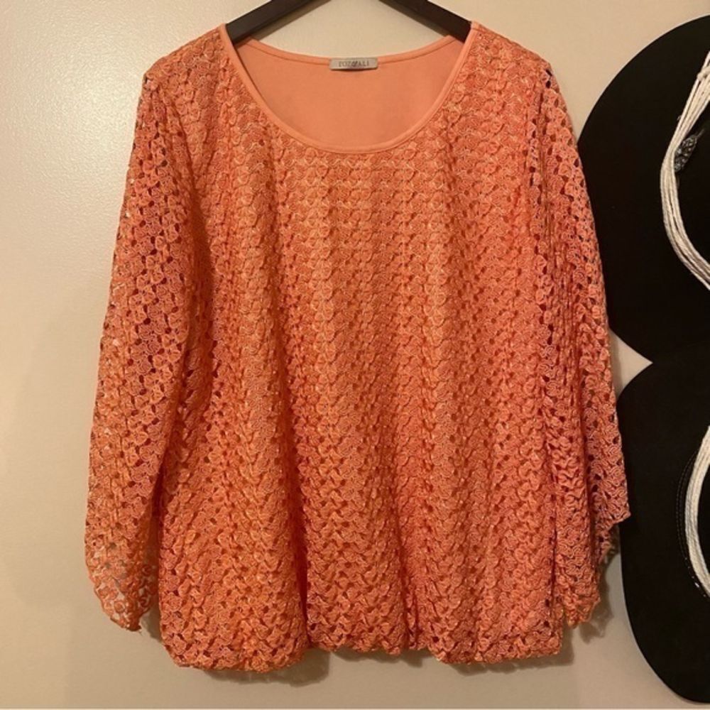 Roz & Ali Coral Lace Overlay Blouse Long Sleeve Elegant Top‎ XL